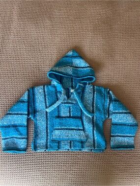 Vintage Kids Baja Pancho in Teal Blue